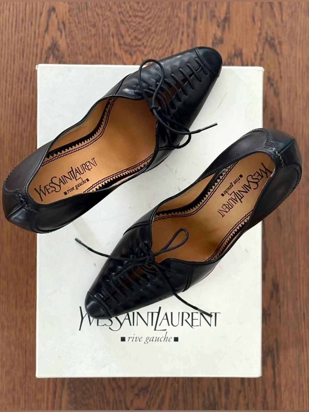 Archival Vintage YSL Rive Gauche Decollete Norton Black Lace Up Pumps, IT 38